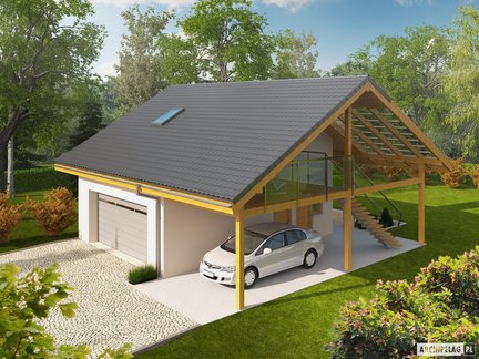 Wizualizacja projektu garażu G31 (z wiatą)